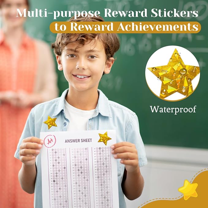 Imeepa 500PCS Holographic Gold Star Stickers, 500PCS 1.5" Reward Labels