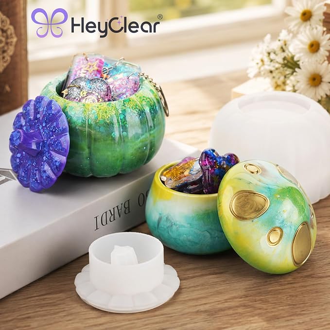 HeyClear 2PCS Jar Resin Molds with Lid, Pumpkin & Mushroom Halloween Silicone Molds for Resin Casting, Pumpkin Jar Molds for Jewelry Storage Box, Halloween Decor, Home Decoration