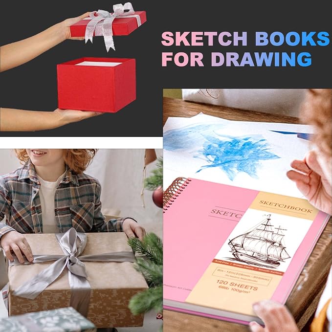Yoment 9"x12" Hardcover Sketchbook for Drawing，120 Sheets，100GSM | Pink & Blue,Spiral Bound Sketch Pad Premium Art Sketchbook Artistic Drawing Paper Pad for Kids Adults Beginners Artists