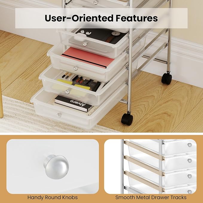 Giantex Rolling Storage Cart with 10 Drawers, Utility Cart with Tabletop, Drawer Organizer with Wheels for Craft Art Paper Tool, Mobile Organization & Sorting for Office Home School School Supplies