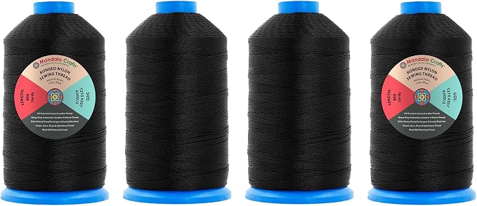 Mandala Crafts Size 207 630D T210 Black Combo Bonded Nylon Thread, 3200 YDs