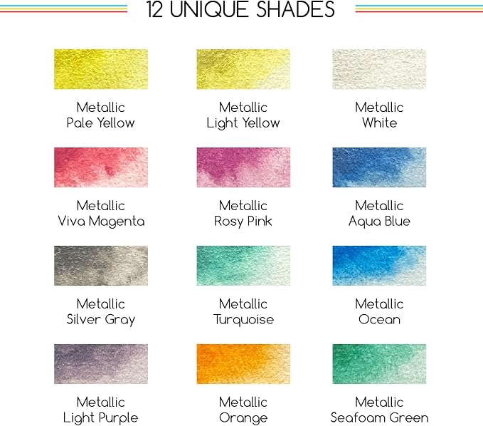 MEEDEN Metallic Watercolor Paint Set: 12 Colors Travel Watercolor Set