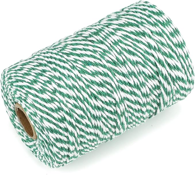 jijAcraft Green and White Twine, 656 Feet Christmas Bakers Twine, 2MM Heavy Duty Packing String for DIY Crafts, Christmas Decoration, Gift Wrapping