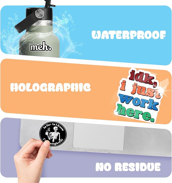 225PCS Funny Hot Mess Xpress Sticker Pack by Puraesla - Holographic Stickers for Adults, Waterproof Vinyl Sarcastic Relatable Meme Decals for Laptop, Water Bottle, Phone, Kindle, Journal