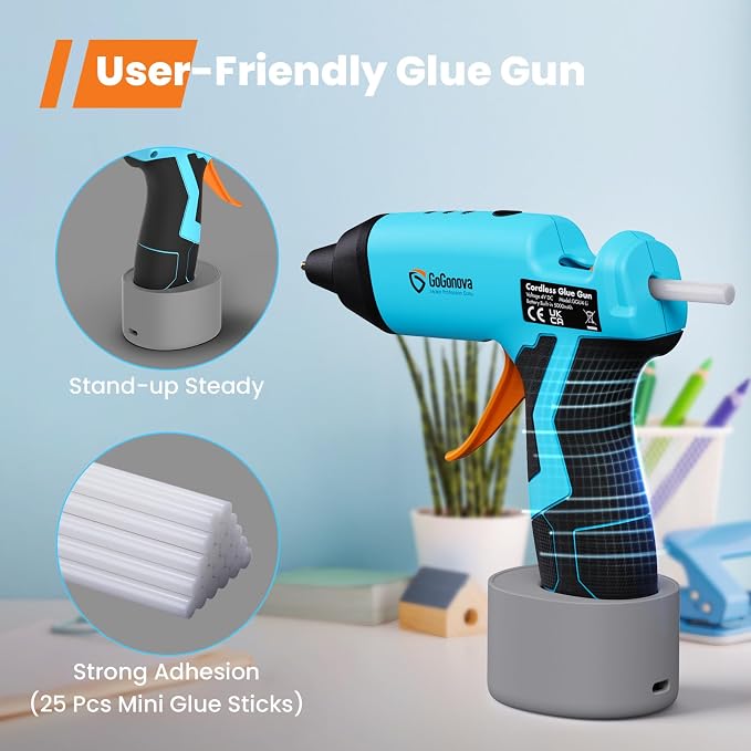 GoGonova Cordless Hot Glue Gun Kit, 5Ah Battery, Includes 25 Glue Sticks