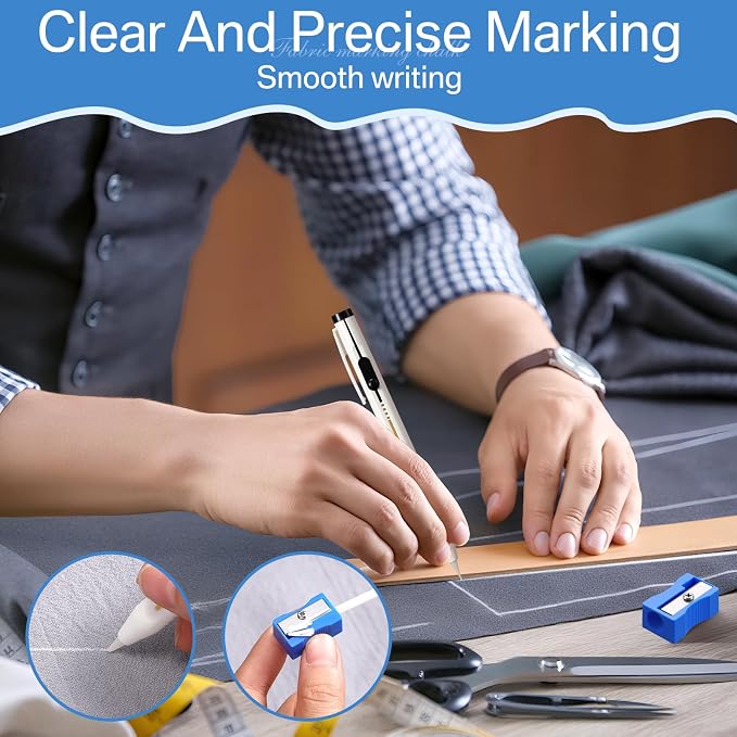 Motiskyy 28 Pcs Chalk Pencil Refillable Cartridge Set, Sewing Chalk Pen and White Refill Tailors Pencil for Marking Fabric Patterns