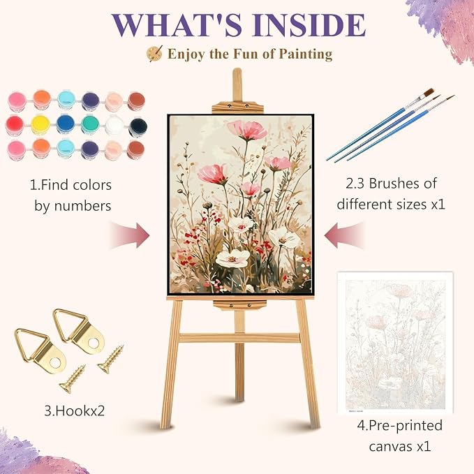 BYGFHLYW Vintage Wildflower Paint by Numbers Kit for Adults Beginners | Rustic Floral Easy Adult Paint by Number Kits On Canvas, DIY Acrylic Oil Painting Kits for Home Wall Decor 12x16Inch