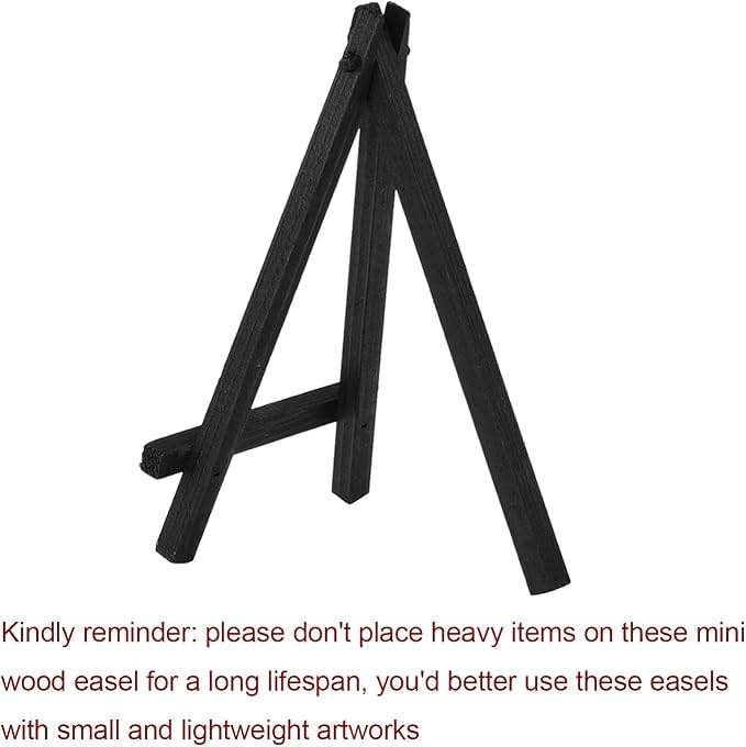 EBOOT 12 Pack 6.25 Inch Black Mini Wood Easels, Small Display Easel Stand for Painting Canvases, Art and Crafts, Tripod, Painting Party, Students Tabletop Easels, Portable Canvas Picture Sign Holder