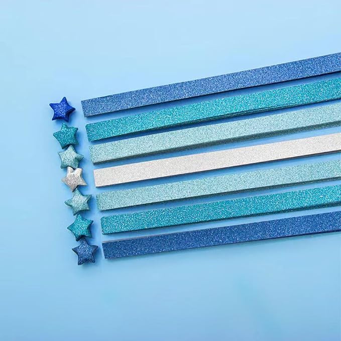 Origami Stars, Sparkling Origami, Star Colored Origami Strips, DIY Handmade Craft Paper (520 sheets of blue gradient glitter)
