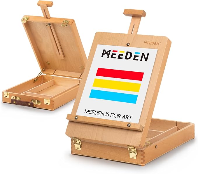 MEEDEN Table Top Easel for Painting: Portable Tabletop Easel with Storage | Wood Easel for Adults - Sketch Box Easel for Students Artist Beginner - Art Desk Easel for Plein Air Natural 15"x10.5"