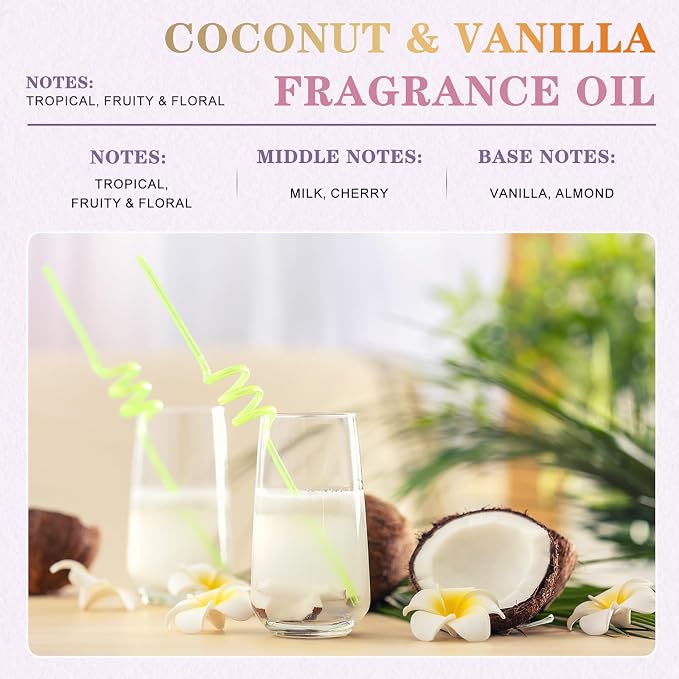 EUQEE 100ML/3.38 Fl Oz Coconut & Vanilla Fragrance Oil with Glass Dropper