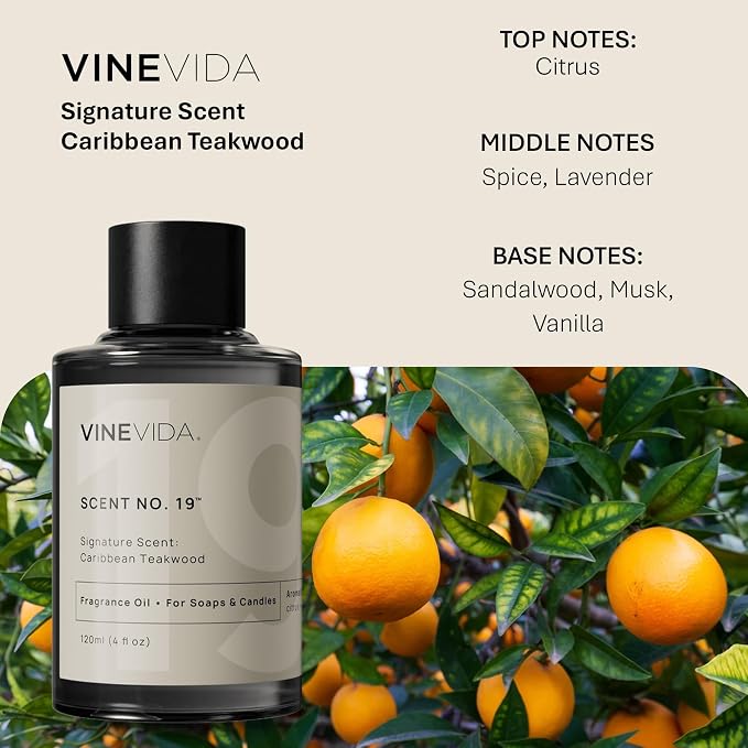 VINEVIDA [4oz] Caribbean Teakwood Fragrance Oil for Candle Making and Soap Making - Premium Candle Scents for Soy Candles