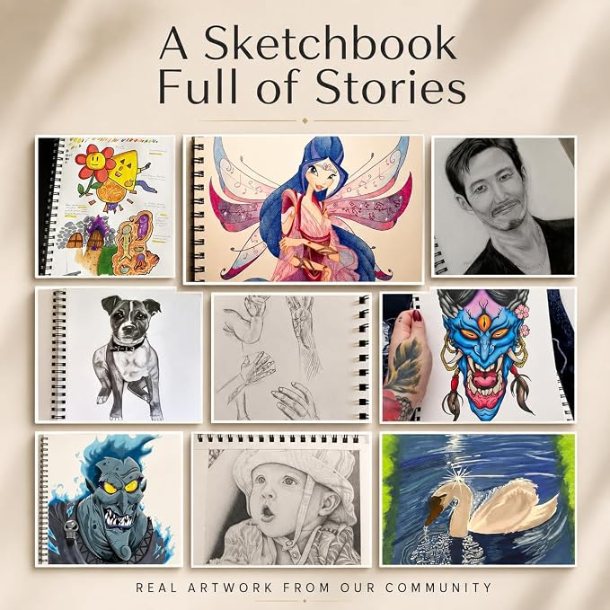 Artist’s Sketchbook Hardcover – 200GSM Very Thick Paper – Spiral Sketch Book for Drawing and Mixed Media – Sketch Pad, Art Book - 5.8 x 8.5, 40 Sheets / 80 Pages