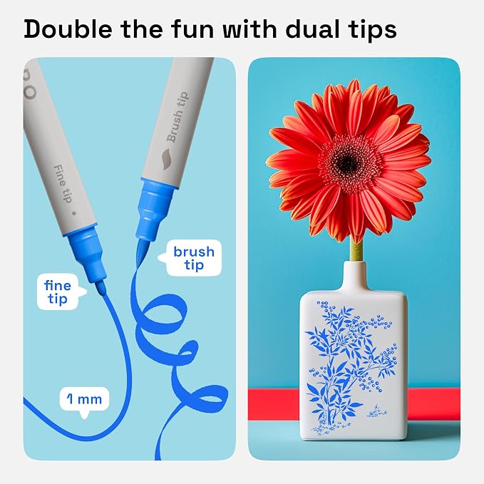 ARTISTRO Blue Dual-Tip Acrylic Paint Pens - Set of 2 | 1mm Fine & Brush Tips, Multisurface Markers, Perfect for Glass, Rock, Fabric, Wood, Plastic, & More