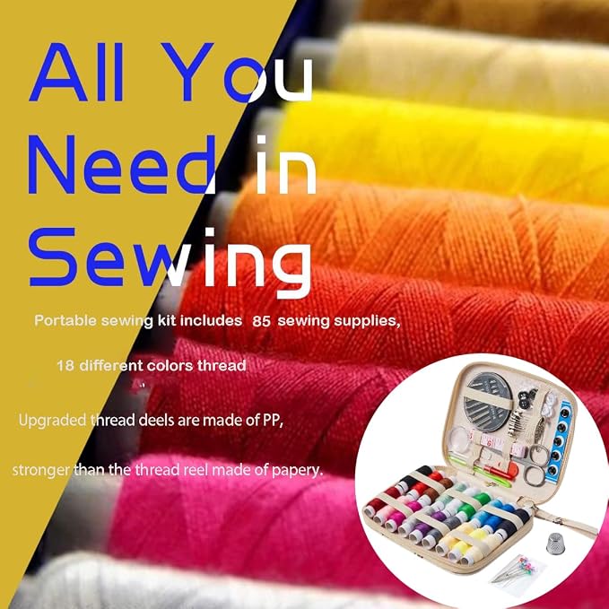 Floral Sewing Kit Printing Sewing Project Kits,Professional Sewing Supplies for Adults, Zipper Sewing Needles Set, 87 PCS Travel Sewing Accessory for Emergency, Home