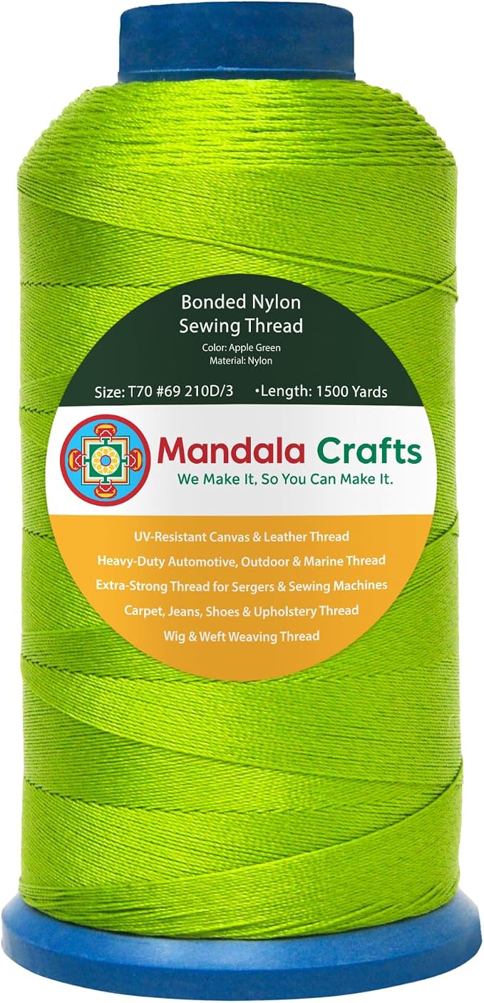 Mandala Crafts Size 69 210D T70 Apple Green Bonded Nylon Thread, 1500 YDs