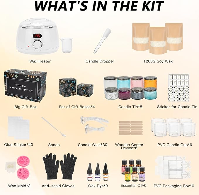 WITOROR Candle Making Kit, Scented Candles Making Kit for Adults DIY | Candles Making Kit Supplies with Digital Soy Wax Melt Warmer Candle Making Complete Kit for Adults Beginners Starters