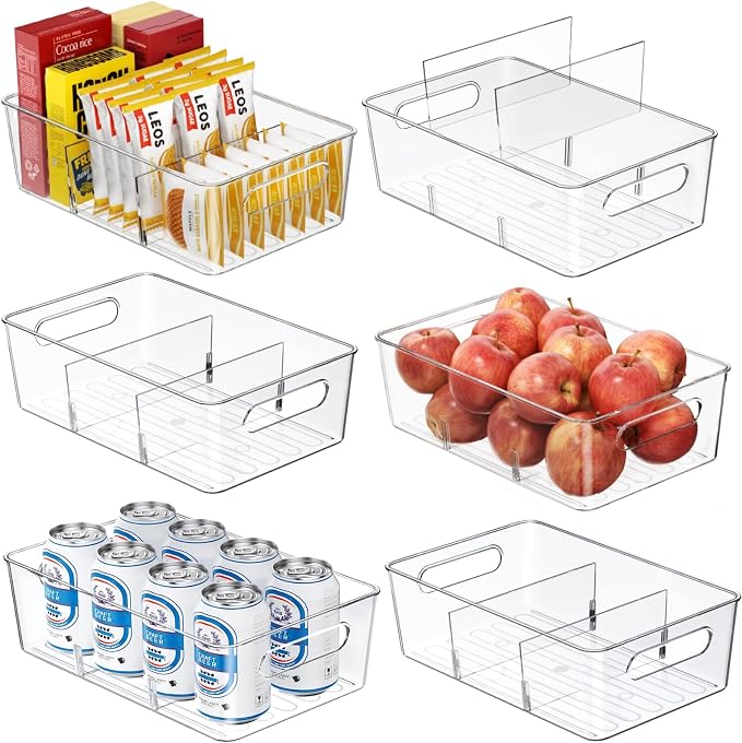 Mpotmiy 6-Pack Pantry Organizers and Storage, Clear Fridge Organizer Bins