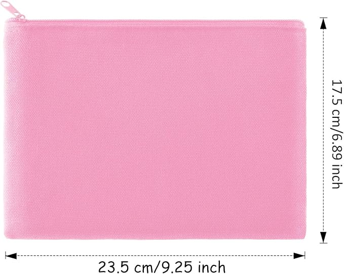 meekoo 16 Pcs Blank Canvas Zipper Pouch Makeup Bag,L;Beige and Pink