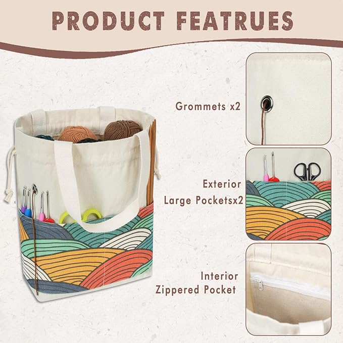 TOGETRUE Yarn Bag, Knitting Crochet Tote Bag, Yarn Storage Bags Organizer, Crochet Bags for Crocheting Project, Store Skein Ball, Short Knitting Needle (Color Arc)