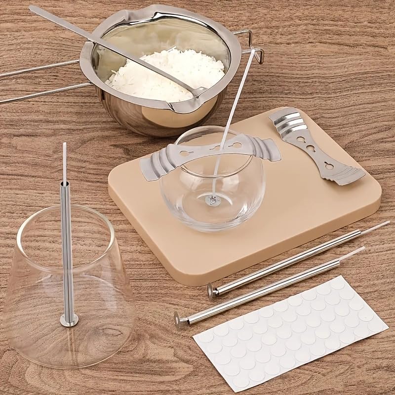 200pcs Natural Candle Wick kit,100pcs Wick Stickers with 5pcs Wick Holders and 2pcs Wick Placing Tube，for Soy Wax, Beeswax, Coconut Wax - DIY Candle Making Supplies for Beginners & Professionals