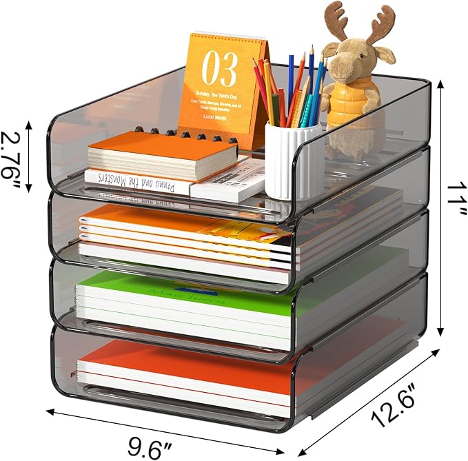 FANXIYQ 4-Tier Acrylic Paper Tray Organizer, Brown Office Paper Organizer