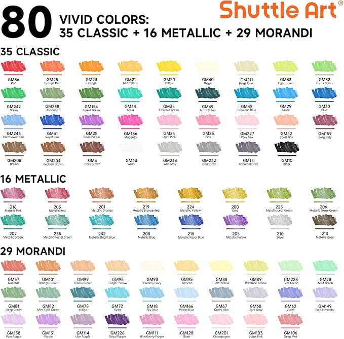 Shuttle Art 80 Colors Dual Tip Acrylic Paint Markers, Brush Tip and Fine Tip Acrylic Paint Pens for Rock, Ceramic, Wood, Canvas, Plastic, Glass, Stone, Calligraphy, Card Making, DIY Football Crafts