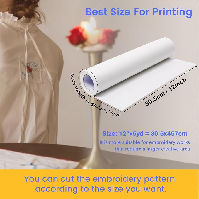 New brothread 12" x5YDS Sticky Water Soluble Embroidery Stabilizer | Embroidery Paper Stabilizer, Medium Weight, Allowed for Print or Draw Patterns, Best for Hand & Machine Embroidery
