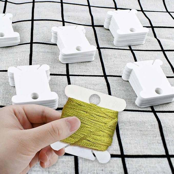 120 Pieces Plastic Floss Bobbins for Cross Stitch Embroidery Cotton Thread Embroidery Floss Cross Stitch Threads Craft DIY Sewing Storage Winding Thread Organizer Holder Embroidery DIY Cards (White)