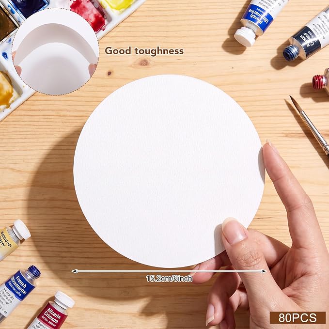 80 Sheets Round Watercolor Paper, 6 Inch, 110 Lb/230 GSM, White
