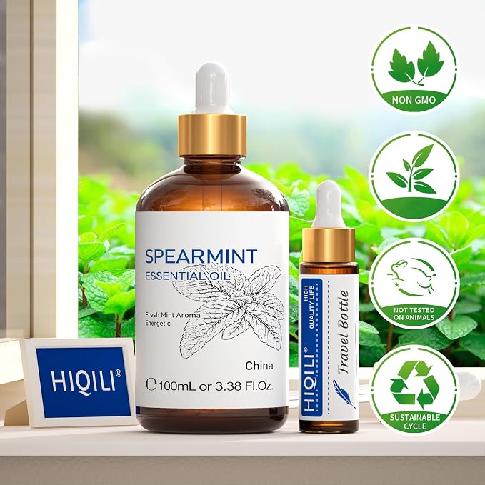 HIQILI Spearmint Essential Oil for Diffuser, Skin & Hair Care