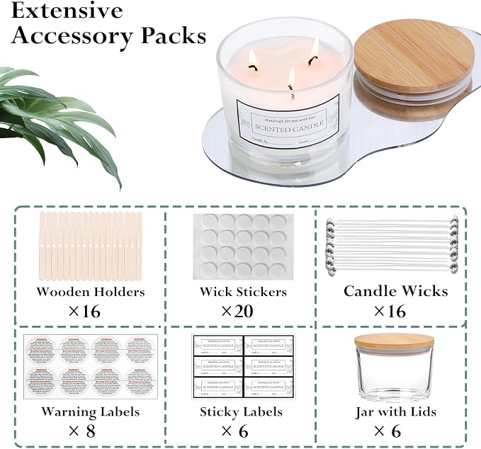 CONNOO 6 Pack 16oz Clear Wide Mouth Glass Candle Jars