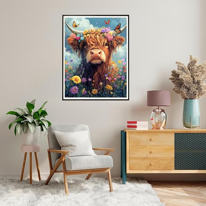 Canrichshop Highland Cow Paint by Numbers Kit for Adults,Cow Painting by Numbers,DIY Acrylic Paint Kit for Adults Without Frame,Easy Adult Paint by Number Kits on Canvas for Decor 16x20inch