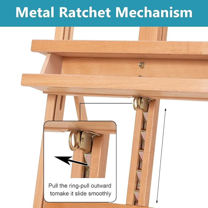 Beechwood H-Frame Artist Studio Easel with Wheels and Storage Tray, Natural