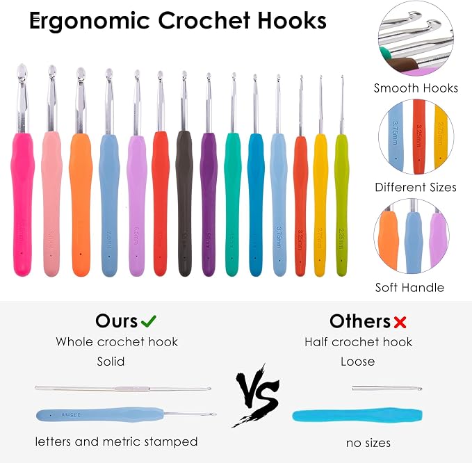 MYBAGZING Crochet Hook Case with 14 Size Crochet Hooks Set 2mm(B)-10mm(N) Ergonomic Crochet Hooks with Crochet Case Stand Up - Crochet Hook Organize for Crochet Lovers, Crochet Kit for Beginners