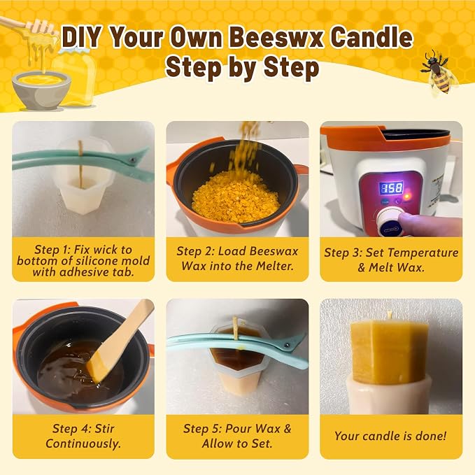 Beeswax Candle Making Kit, 2LB Organic Beeswax Pellets with Wax Melter
