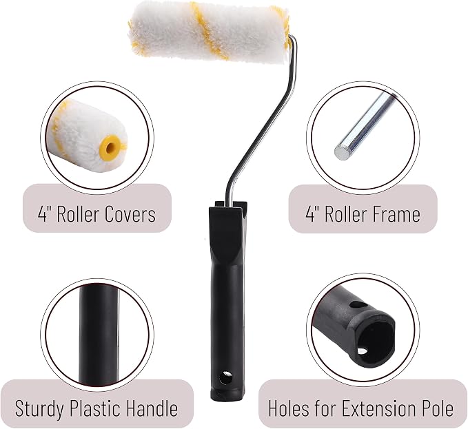 Bates- Paint Tray Set, Paint Roller Kit, 5 pcs, 4 Inch Roller Kit, Small Roller Brush for House Painting Supplies