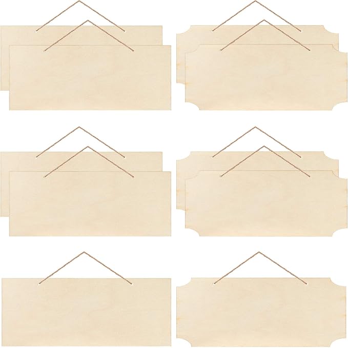 Patelai 10 Pcs Unfinished Hanging Wood Sign 9.8 x 3.9 Inch Rectangle Blank Wooden Plaque Blank Hanging Wooden Slices Banners with Ropes for Painting Writing DIY Home Crafts (2 Styles)