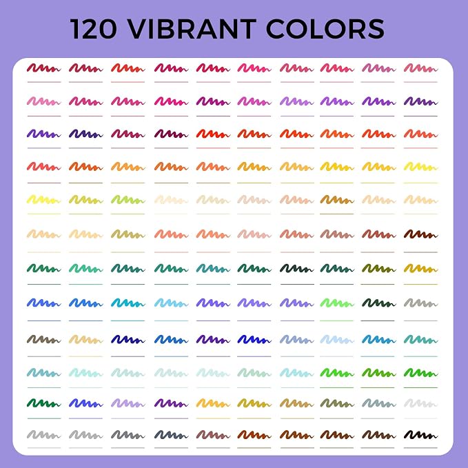 Artecho 120 Colors Dual Tip Markers for Adult Coloring Books | Drawing Pens For School, Fine and Brush Tip, Calligraphy, Drawing, Sketching