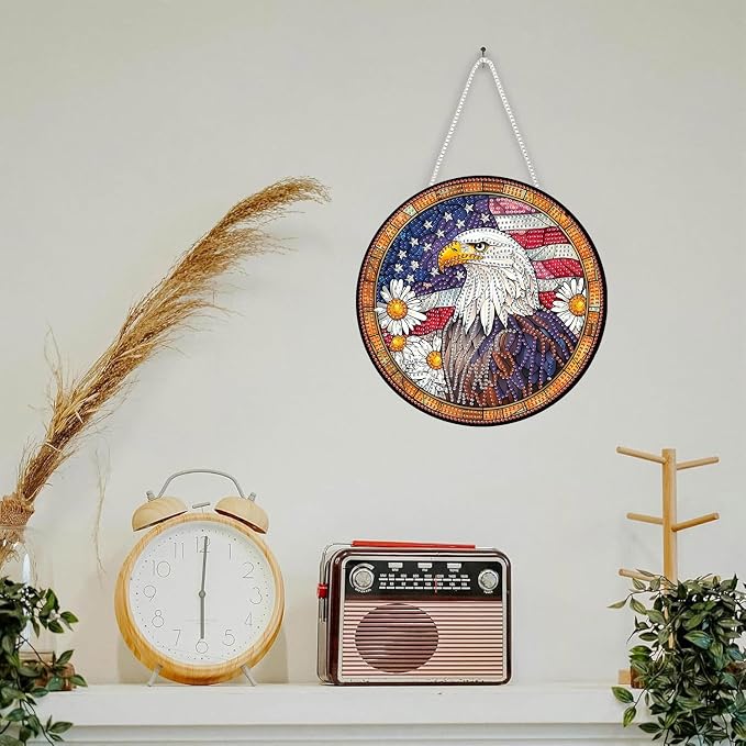 SKRYUIE Eagle Hanging Pearl Diamond Art Kits for Adults Suncatcher A21 | Special Shaped Crystal DIY Hanging Diamond Painting Kit, Gift for Mother Spring Summer Window Wreath Decor 7.48 x 7.32 Inch