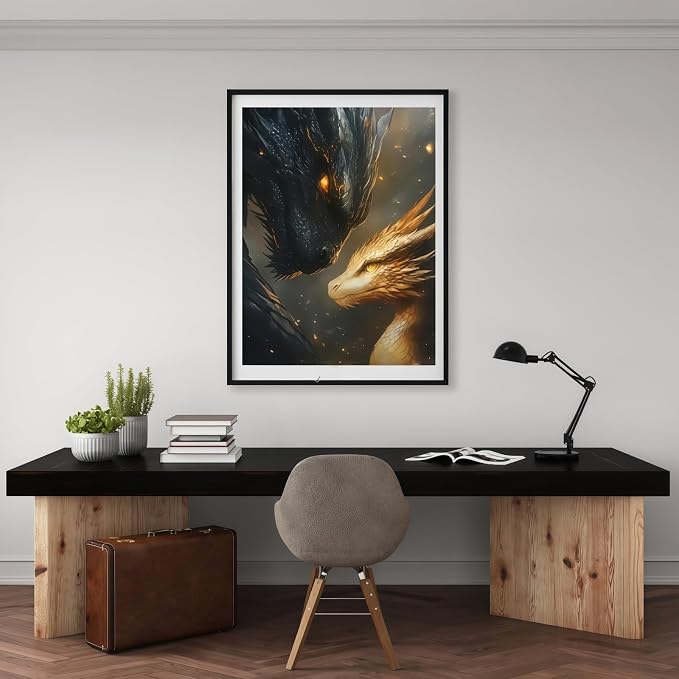 BYGFHLYW Animal Dragon Paint by Numbers Kit for Adults Beginners | Black Golden Dragon Easy Adult Paint by Number Kits On Canvas, DIY Acrylic Oil Painting Kits for Home Wall Decor 12x16Inch