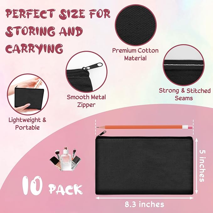 Legigo Blank Canvas Bags Zipper Pouch Makeup Bags Pencil Pouch Bulk | Multi-Purpose, Sturdy Canvas Pouch with Zipper, Cosmetic Travel Toiletry Bag for DIY Crafts, Gifts & Storage, 8.3 x 5 Inch