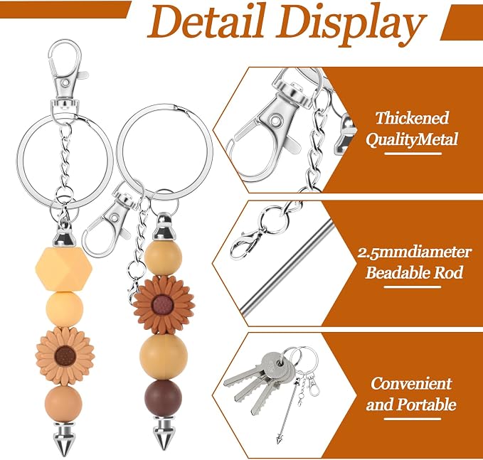 30 Pack Beadable Keychains Bars DIY Blank Beadable Keychains Metal Beaded Keychain Sliver Beads Keychain Making Kit for DIY Crafts Supplies Jewelry Making Gift