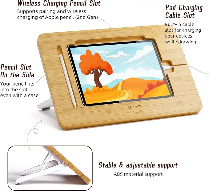 AFOOYO Wooden Tablet Drawing Stand - Portable & Adjustable 5 Angles for Laptop,Laptop Stand Riser,Compatible with 12.9/13 inch iPad Pro(3rd-6th Gen)
