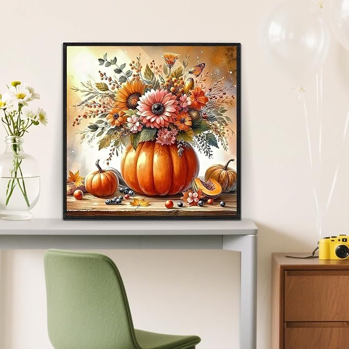 Fall Pumpkin Sunflower Butterfly Paint by Numbers Kit for Adults, DIY Paint by Numbers Kits for Adults Beginners Without Frame, Acrylic Paint Canvas Painting Kits Art for Home Decor 16x16 Inch