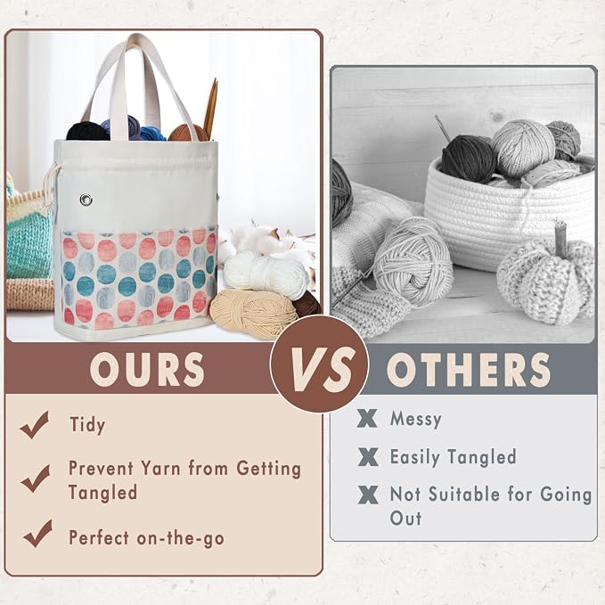 TOGETRUE Yarn Bag, Knitting Crochet Tote Bag, Yarn Storage Bags Organizer, Crochet bags for Crocheting Project, Store Skein Ball, Short Knitting Needle (Medium, Point Shape)