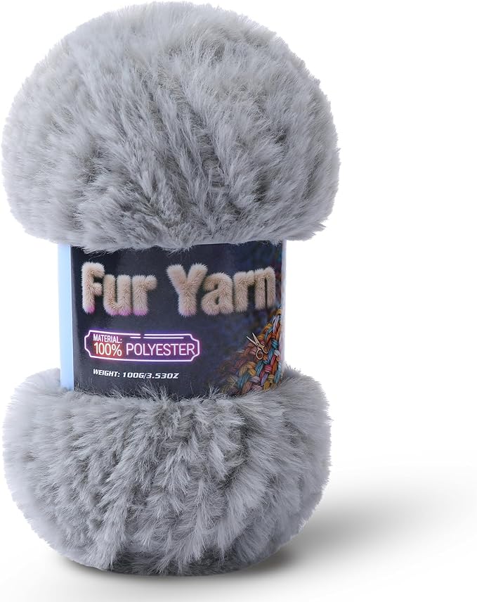 Faux Fur Yarn Soft Fluffy for Crocheting - 1 Skeins(Each 3.5oz/100g, 71yd/65m) - Chunky & Fluffy Yarn for Crochet Amigurumi, Blankets, Hand Knitting, Scarves &Crafts (1, Grey)