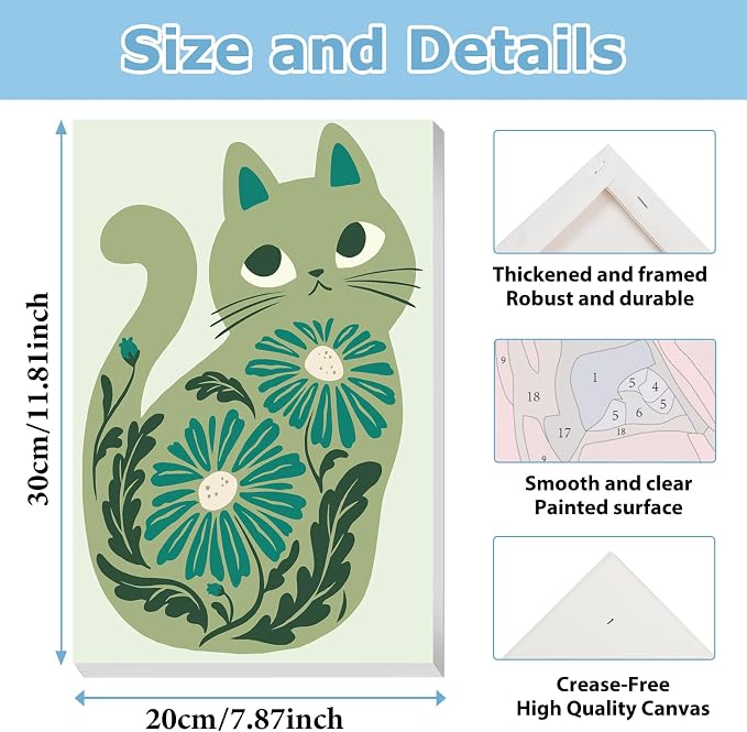 Cat Paint by Number for Adults, Paint by Numbers Kit for Adults 8x12 Inch
