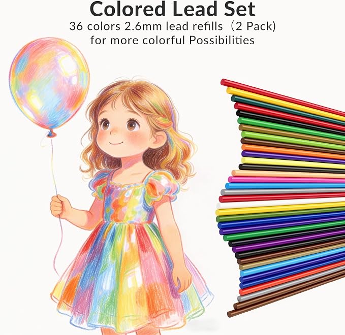 2.6MM Colored Mechanical Pencil Lead Refills, 36 Colors, 2 Pack