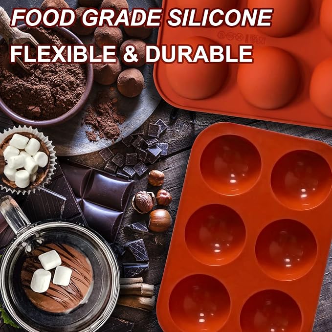 Lerykin 6 Holes Medium Semi Sphere Silicone Molds, 2 Packs Half Sphere Silicone Baking Molds for Making Chocolate, Cake, Jelly, Dome Mousse